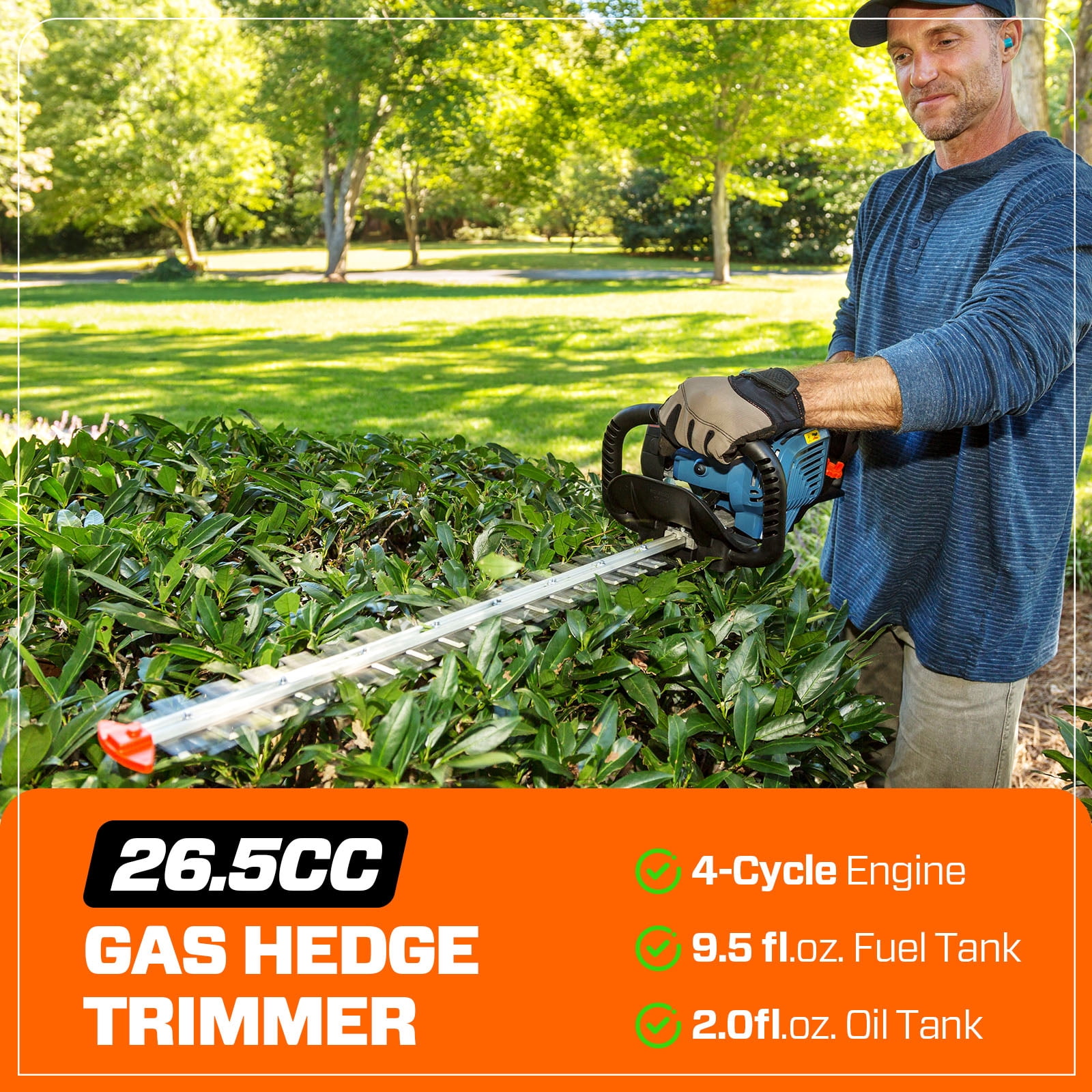 SENIX Heavy Duty, Lightweight 26.5 cc 4 Cycle Gas Hedge Trimmer