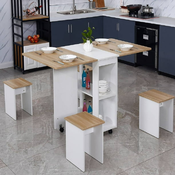 Woodyhome Foldable Kitchen Dining Table, Space Saving Dining Room Table Set