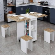 WOODYHOME Dining Table Set For 5,Move Folding Kitchen Table Dining Room Table for Small Spaces Table Modern Home Furniture with 4 Stools