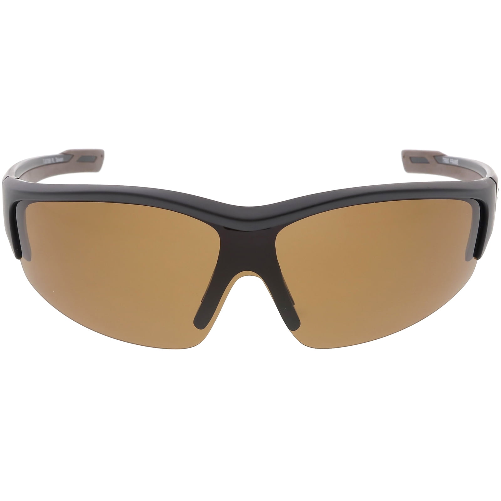 TR90 Semi Rimless Wrap Sports Sunglasses Polarized Shield Lens 76mm (Matte Black / Brown