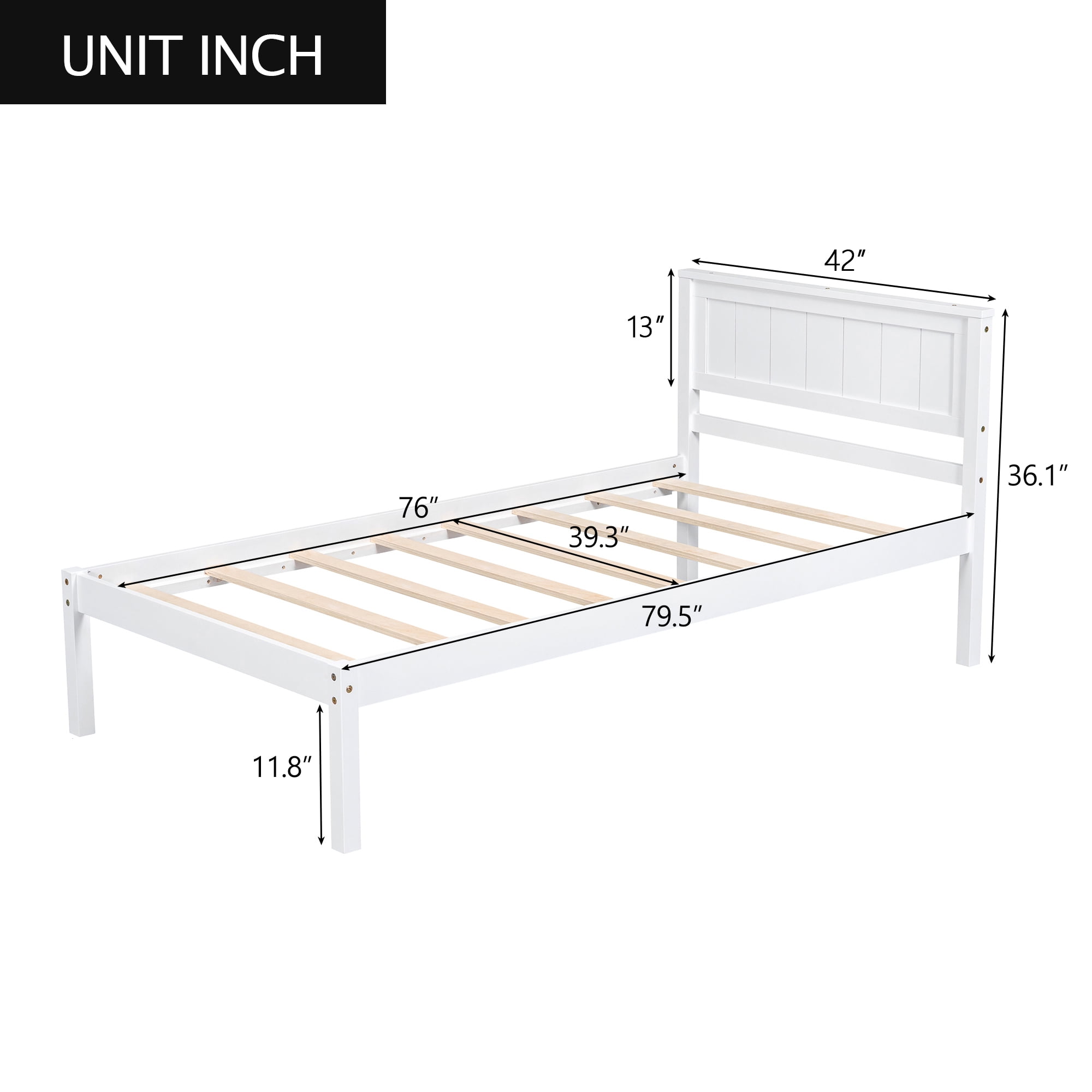 Sailvan Twin Wood Platform Bed Frame with Headboard and Slat Support,No Box Spring Needed White