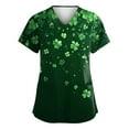 thumbnail image 2 of Womens Print Scrub Tops Irish Shamrock Printed V-Neck Breathable Scrub Tops Short Sleeve Professionals Soft Stretch St. Patrick's Day Workwear Shirt with Pockets  green Medium, 2 of 4