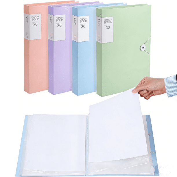 Yhmxh Carpeta de 30 bolsillos con fundas de plástico, carpeta portafolio tamaño A4 con protectores de hojas transparentes, para exhibir 60 páginas de documentos, carpeta de presentación para obras