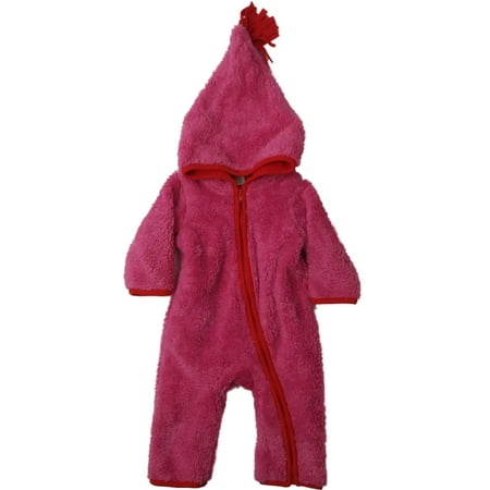 Pink Baby Prams - Infant Girls Plush Hot Pink Red Accent Fuzzy Pram Suit Hooded Baby Bunting