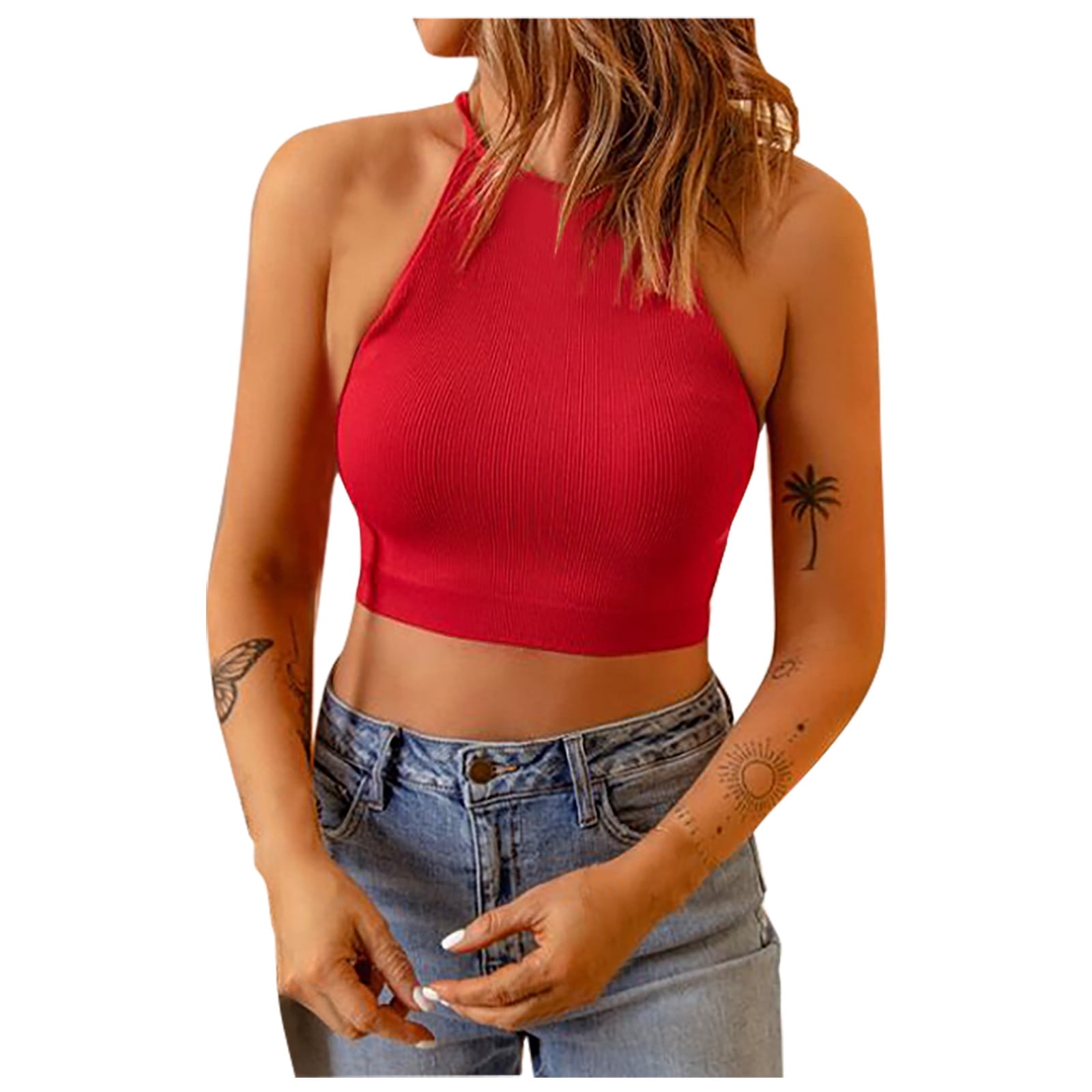 USSUMA Ribbed Cropped Tops Womens Tops 