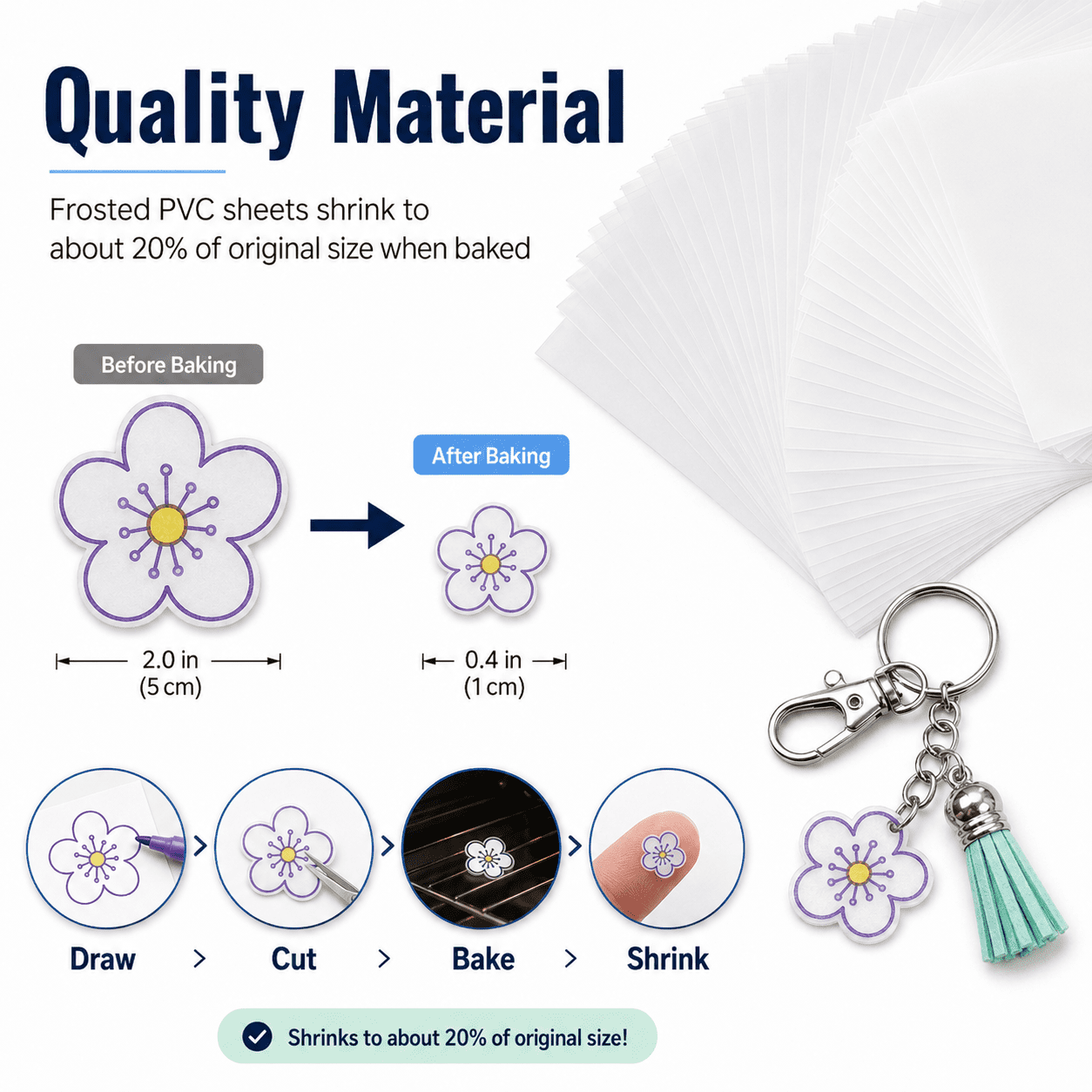 Shrinky Dink Keychain Kit Shrink Sheets Kit - Clear Heat Shrinky Art Film Paper with Keychain Accessories for Making Creative Craft Handwork 251 Pcs