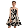 thumbnail image 3 of Afuyipoi Girls Floral Spaghetti Strap Dress (7-13 Years) Soft Breathable Fabric Floral Print Design Bow Strap Detail Ruffle Tiered Skirt Summer Casual Party Wear Black Size 8, 3 of 8