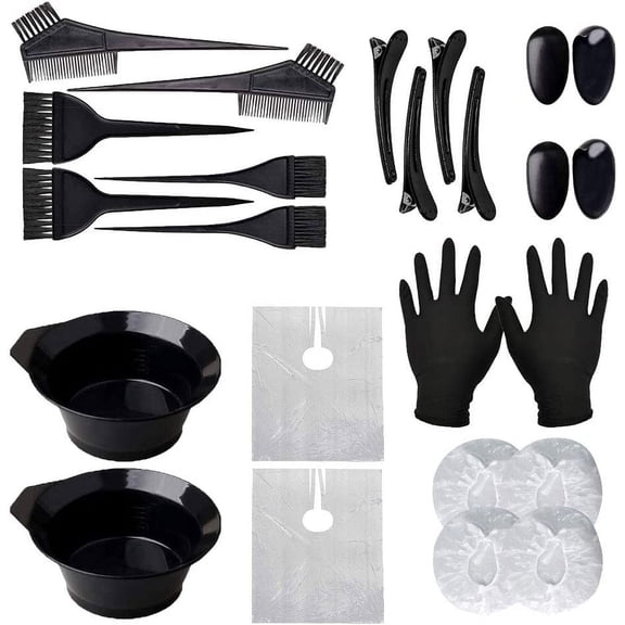 Tutuviw Hair Dye Brush and Bowl Set Hair Dye Kit Hair Tint Dying Coloring Tool Hair Dye Comb for Salon and Personal DIY(22 PCS Black)