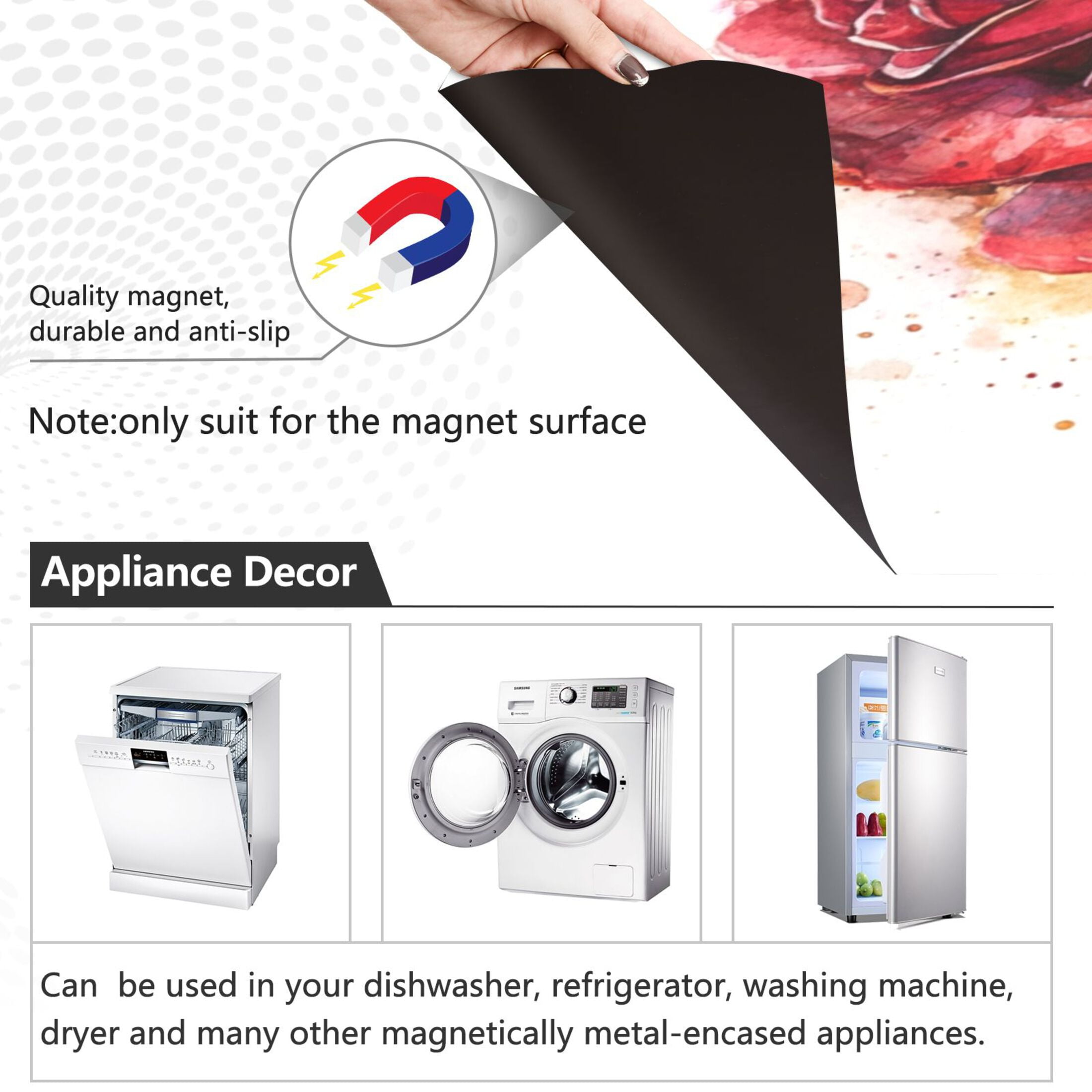 Dishwasher Magnetic Sticker 23x26 Inch Refrigerator Magnetic Sticker Washing Machine Magnetic Sticker Kitchen Panel Magnetic Sticker Home Decor Pretty Big Red Roses