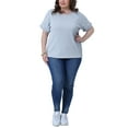 thumbnail image 2 of Agnes Orinda Women's Plus Size Textured Tops Rolled Short Sleeve Crew Neck T-Shirts Casual Basic Blouses 1X Light Blue, 2 of 6
