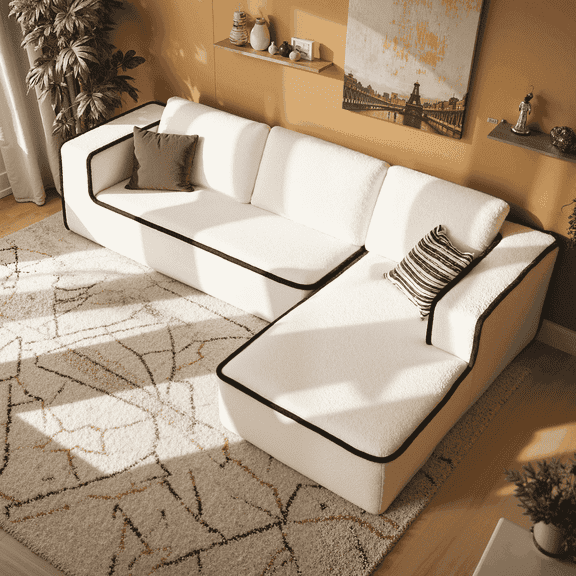 Vorthio 121" Oversized Modular Sectional Sofa, Cloud Couch with Chaise for Living Room, No-Assembly (Left Facing Chaise,Black)