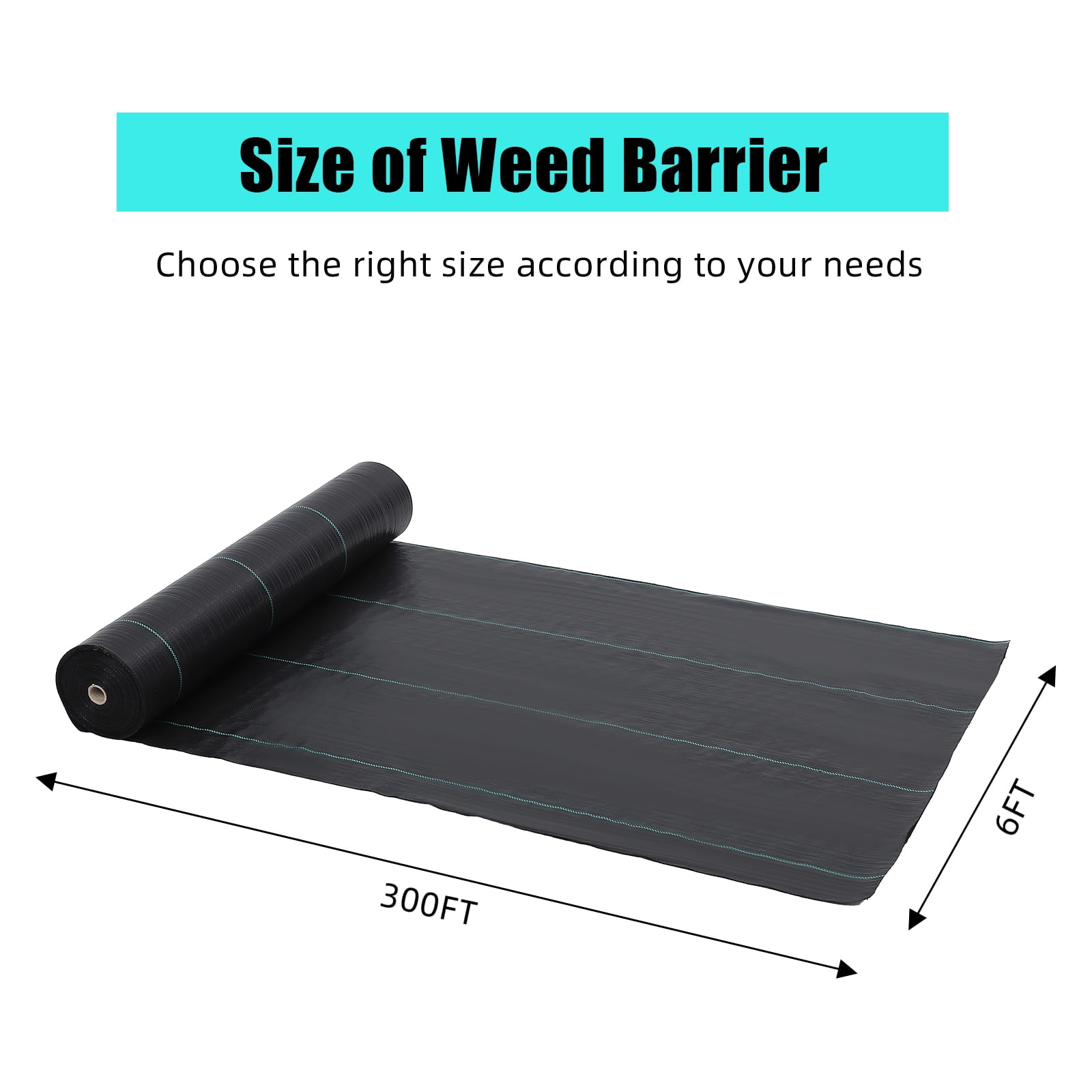 6Ft x 300Ft Heavy Duty Weed Barrier Fabric, 3.2 oz Professional Grade Landscape Fabric, Weed Blocking Gardening Mat for Plant Beds, Erosion Control
