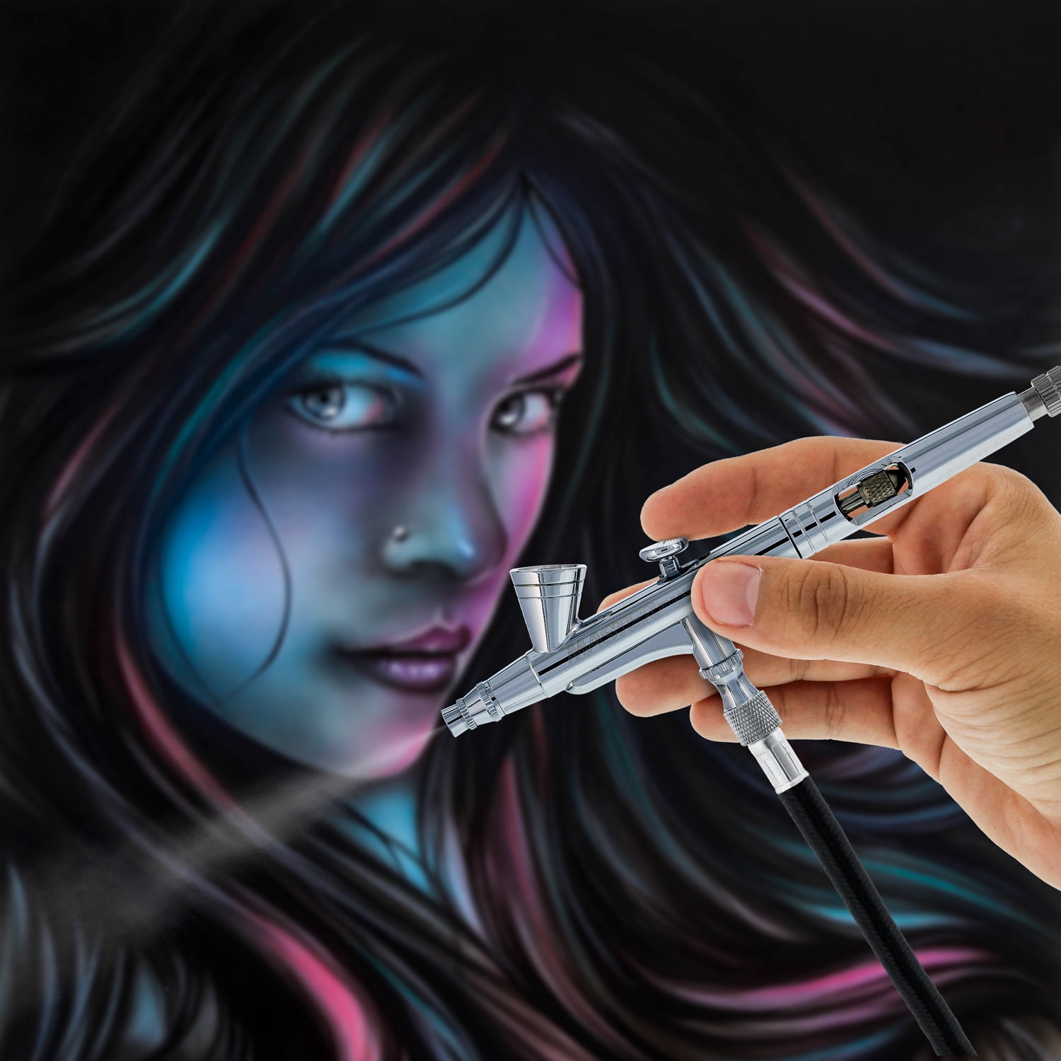 Master Performance G266 Pro Set Master Airbrush with 3 Nozzle Sets (0.2, 0.3 & 0.5mm Needles, Fluid Tips and Air Caps), Cutaway Handle - Dual-Action Gravity Feed Airbrush, 1/16oz Cup - Art Hobby Cake