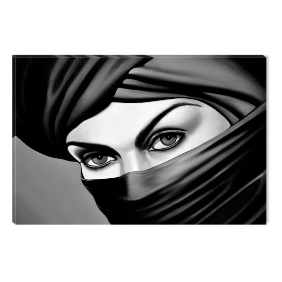 Startonight Canvas Wall Art Black and White Abstract Arabic Eyes, Dual View Surprise Artwork Modern Framed Ready to Hang Wall Art 100% Original Art Painting 23.62 X 35.43 inch