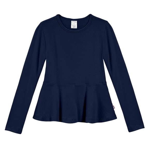Girls Soft Cotton Long Sleeve Peplum Tee | Navy