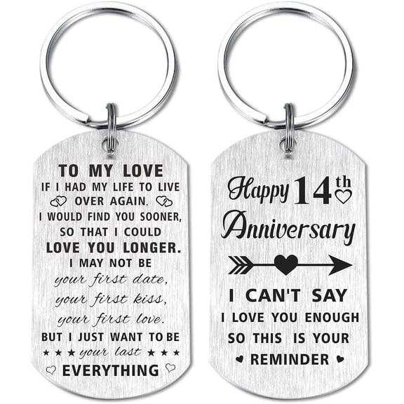 14th Wedding Anniversary Keychain Gifts for Husband Wife Men Women, Happy 14 Year Anniversary for Him Her