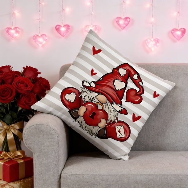 Funda de almohada con estampado de corazones de San Valentín | Decoración festiva para sofá y dormitorio | Funda de cojín de poliéster de 45 x 45 cm con cremallera oculta