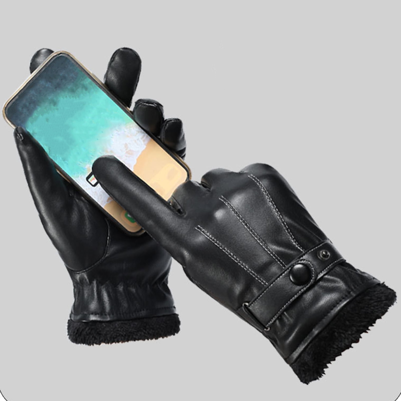2 Pairs Faux Leather Touchscreen Motorcycle Gloves Warm Driving Gloves  【公式ショップ】