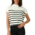 thumbnail image 1 of INSPIRE CHIC Suéter sin mangas de cuello alto con rayas para mujer, chaleco casual de manga corta, top de punto, L blanco, 1 of 6