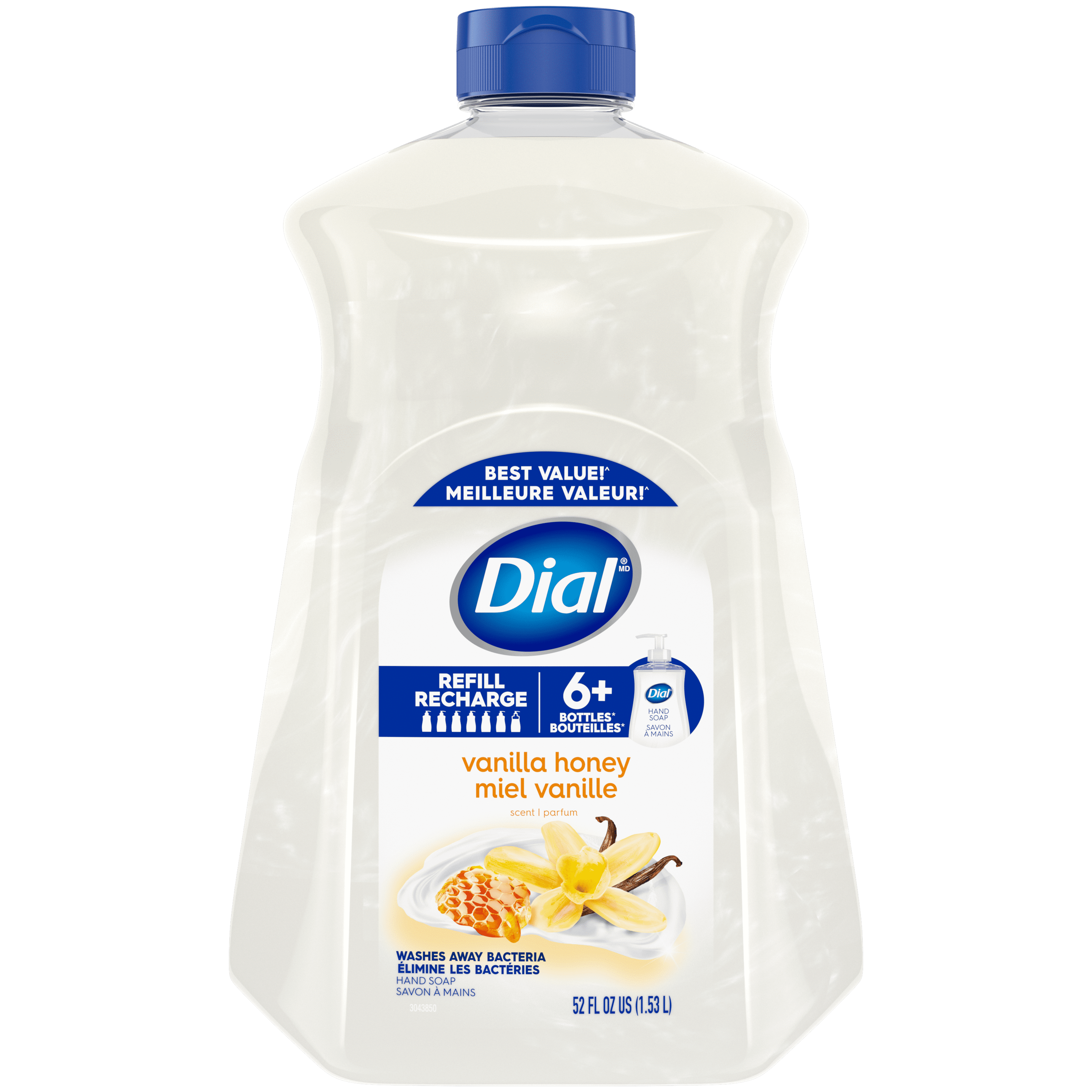 Dial Savon à Mains Liquide, Parfum Miel Vanille, 1.53 Litres, Testé par des Dermatologues, pH Équilibré, Sans Silicones, Parabènes, Phtalates, SLES/SLS