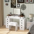 thumbnail image 6 of Maritcute Farmhouse Style LED Lighted Makeup Vanity Desk with 10 Drawers | Includes Stool, Mirror, and Storage - Perfect for Bedroom or Studio, 6 of 9