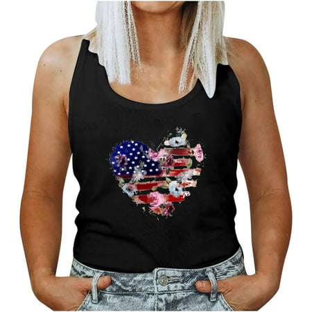 

Ziloco Round-Neck Camisoles Women s Round Neck Independence Day Printing Sleeveless Casual Loose Vest Tops wo4133top Black Corset Top