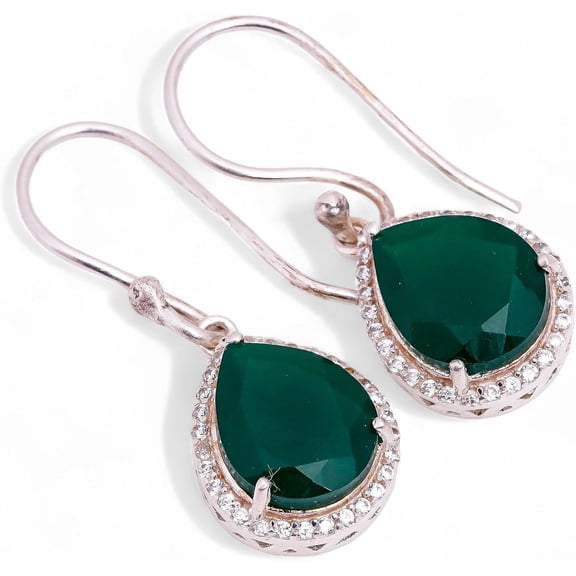 Handmade 925 Sterling Silver Halo Drop Earrings for Women, Pear Cut Gemstone Birthstone Jewelry, Cubic Zirconia Dangle Earrings, 18 Stone Variants, Mother’s Day Gift.[w079]