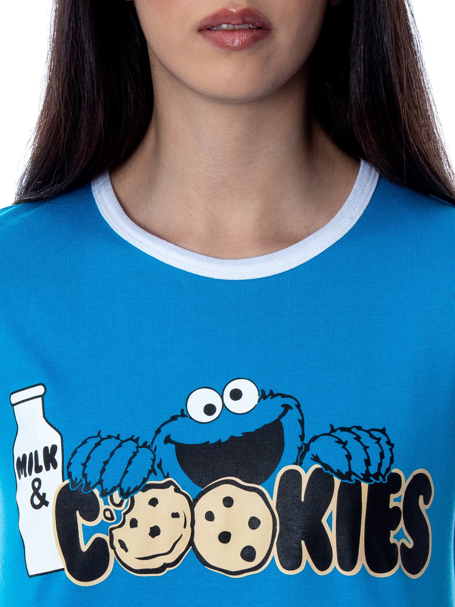 Sesame Street Cookie Monster Milk n' Cookies Mommy and Me Pajama Set  (Women, LG) 