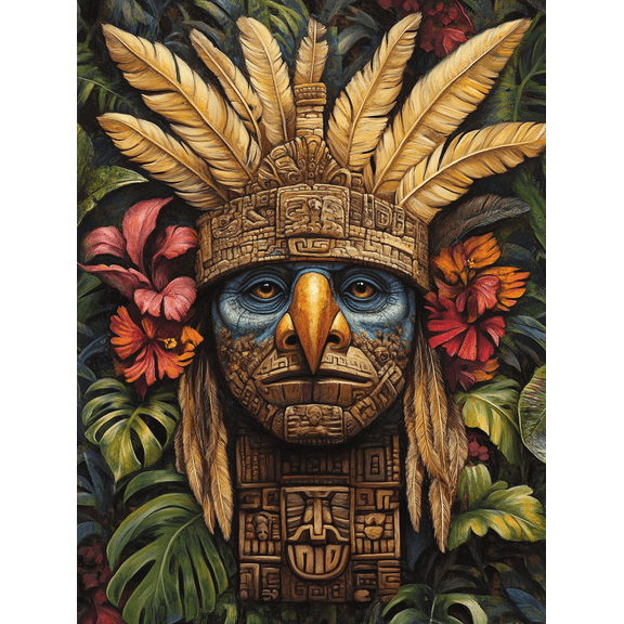 Eagle God Mayan Mask Canvas Print/Wall Art, Suitable for Living Room,Office, Study, Hallway Decoration.
