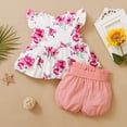 thumbnail image 4 of NZRVAWS Toddler Baby Girl Clothes Round Neck Ruffle Fly Sleeve Floral Top and Solid Color Bloomer Shorts Baby Girl Outfit set 3-4 Years, 4 of 9