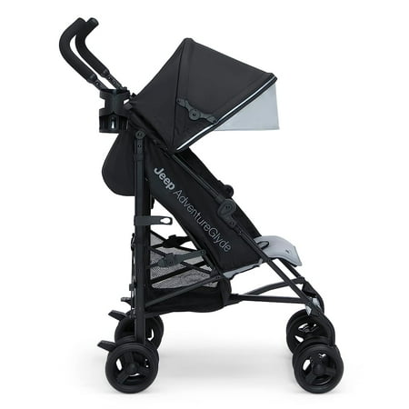 Jeep AdventureGlyde Stroller by Delta Children - Lightweight Travel Stroller with Smoothest Ride & Compact Fold, 3-Position Recline, Extra Large Storage Basket, Black/Grey