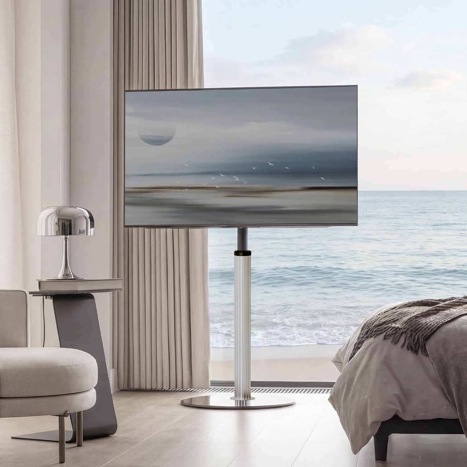 AOKCOS Floor TV Stand for 32–65 Inch TVs, Silver, Swivel & Tilt, Height Adjustable, Grilux Series