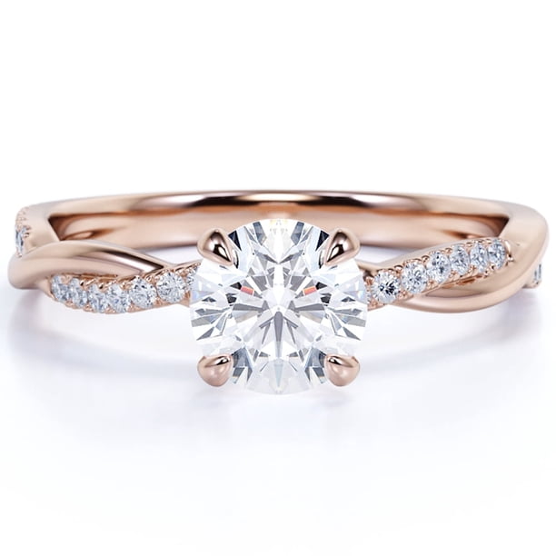 JeenMata Anillo de Compromiso de Moissanita de Corte Redondo Infinito de 1 Quilate en Oro Rosa de 18 K sobre Plata