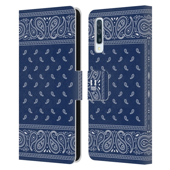 Head Case Designs Classic Paisley Bandana Square Blue Leather Book Wallet Case Cover Compatible with Samsung Galaxy A50/A30s (2019)