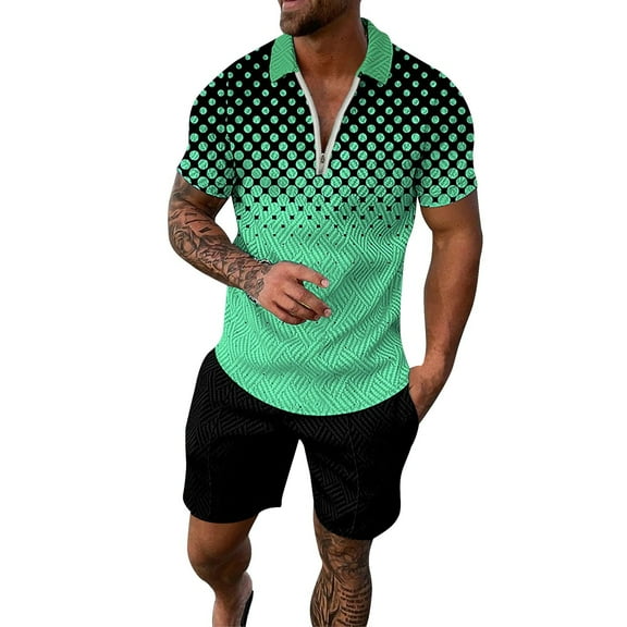 gvdentm Short Sets for Men Men's Shorts Set Summer Outfits Fashion Casual Short Sleeve Polo Suit for Men Mint Green,XXXL