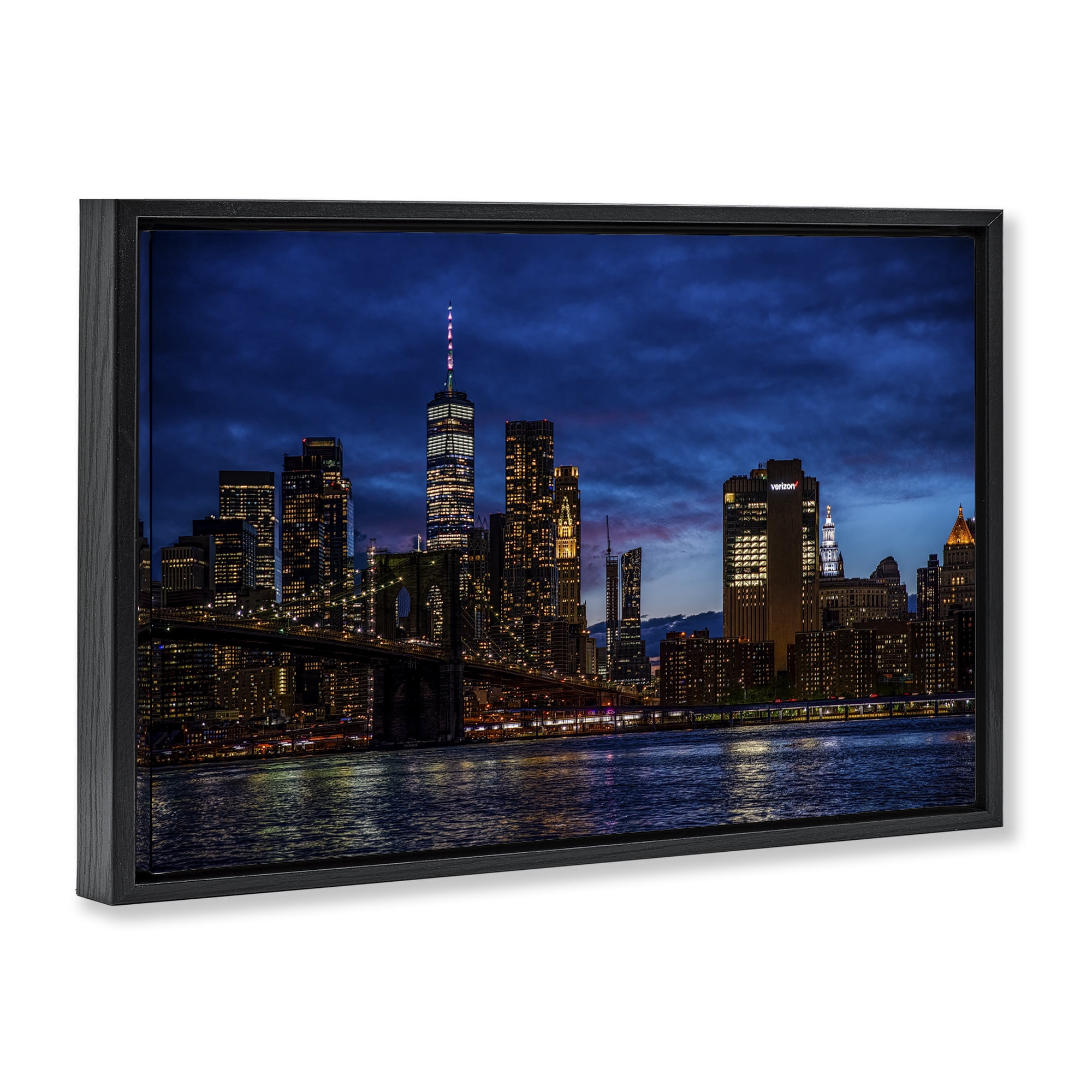 Stupell Industries Brooklyn Bridge at Night Black Framed Floater Canvas Wall Art, design by Tim West