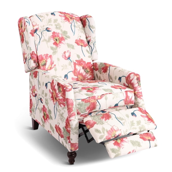 Wingback Recliner Chair with Heat and Massage, Tufted Fabric Pushback Recliner Chair, Wingback Recliner Chair with Remote Control, Padded Cushion, Wooden Legs, Small Recliners for Small Spaces