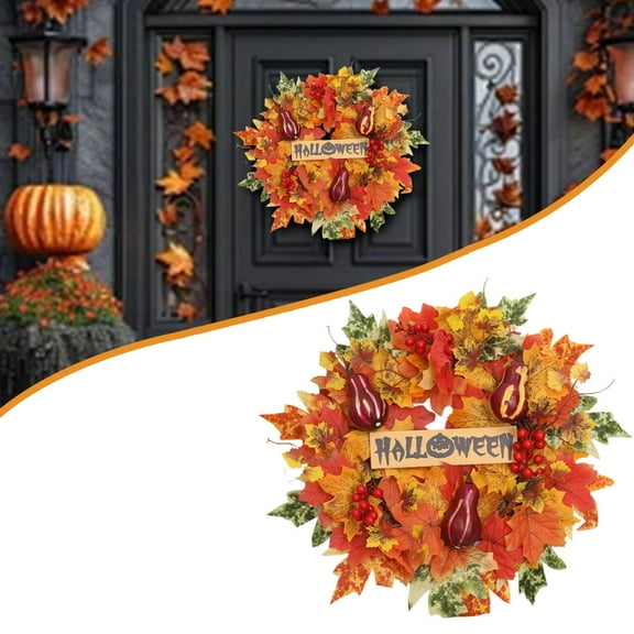 Clearance Wreath under $10,Fall Decor Fall Wreaths For Front Door Outside Autumn Wreath With Berries Maple Garland For Halloween Farmhouse Front Porch Patio Decoration