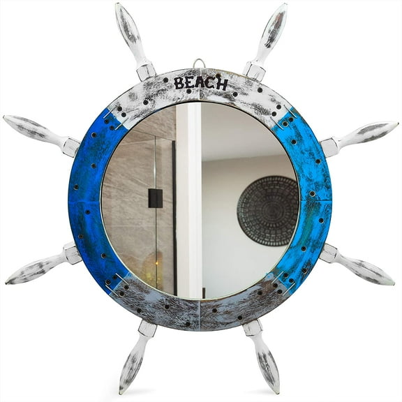Nagina International Antique Beautiful Painted Rusty Vintage Mirror Ship Wheel (30 Inches)