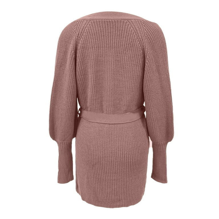 pxiakgy women long puff sleeve oversized v neck soft knit sweater open front cardigan coat outwear with belt b + s