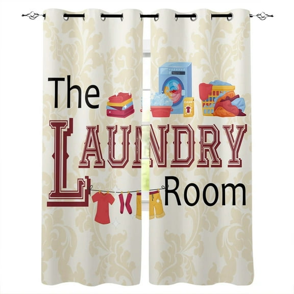 Laundry Room Clothes Pattern Curtains for Living Room Bedroom Decorative Window Treatment Drapes Kitchen Curtains