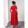 thumbnail image 2 of Multicolor Red Polka Dot V-Neck Short Sleeve Wrap Midi Dress With Belt, Plus Size Women, 2 of 7