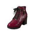 thumbnail image 2 of Nmnitkp Boots for Women Thick-Soled Buckle-Decorated Large-Size Lace-Up Fall And Winter Comfortable High-Heeled Thick-Heeled Fall Boots Red,40, 2 of 7