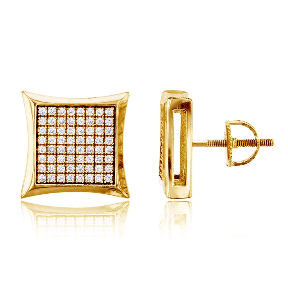 Decadence Sterling Silver Yellow Cubic Zirconia Micropave Curve Square 13x13mm ScrewBack Stud Earring