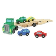 Melissa & Doug Car Carrier Truck and Cars Wooden Toy Set With 1 Truck and 4 Cars