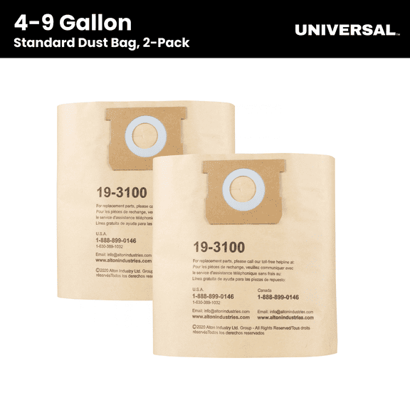 Universal Standard Dust Bag, 2-Pack, Fits 4 to 9 Gal Wet/Dry Vacuum Cleaners