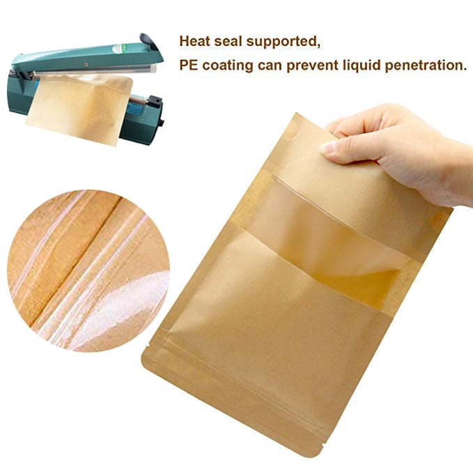 Muka 100 Pcs Heat Sealable Stand Up Pouch Bags with Tear Notch and Frosted Window, Storage for Food, 16 OZ, 7 x 11 x 2.4 Inches, 7 mil