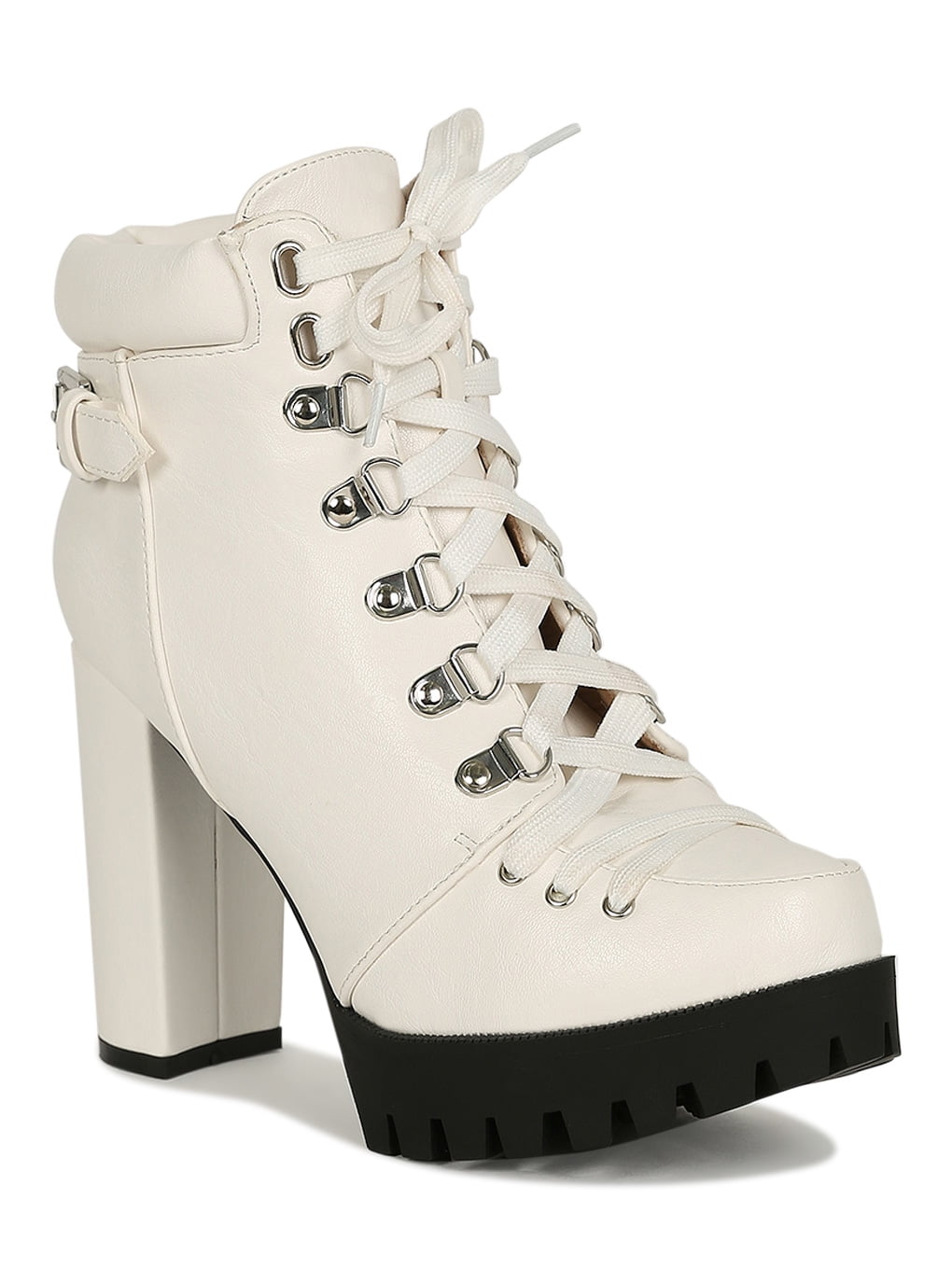 white chunky digger lace up boots