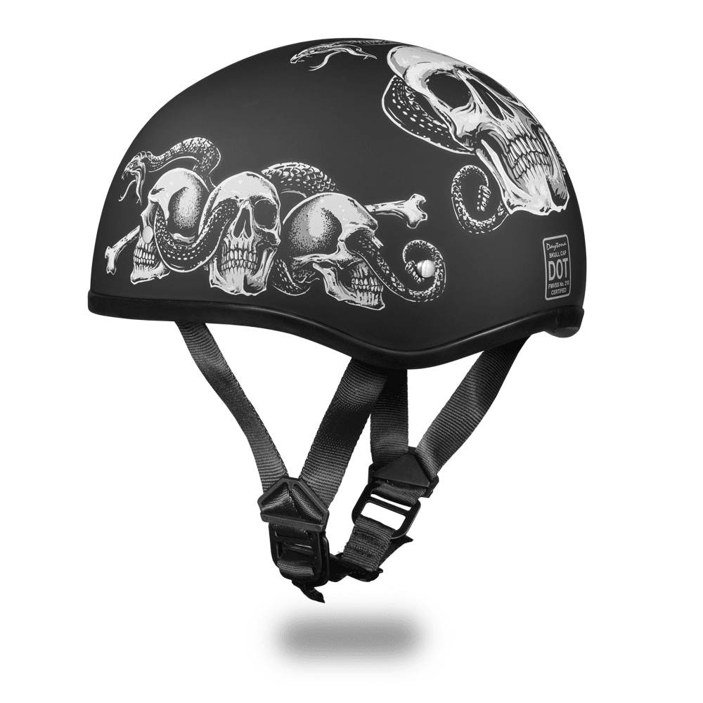 Daytona Skull Cap EAGLE-W/ FLAMES BLUE Chopper Bike Motorcycle Helmet 