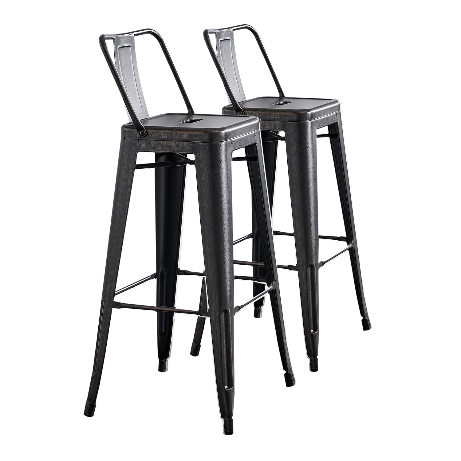 30" Sanded Matte Black Industrial Contemporary Rustic Metal Barstools with Bucket Back, Set of 4